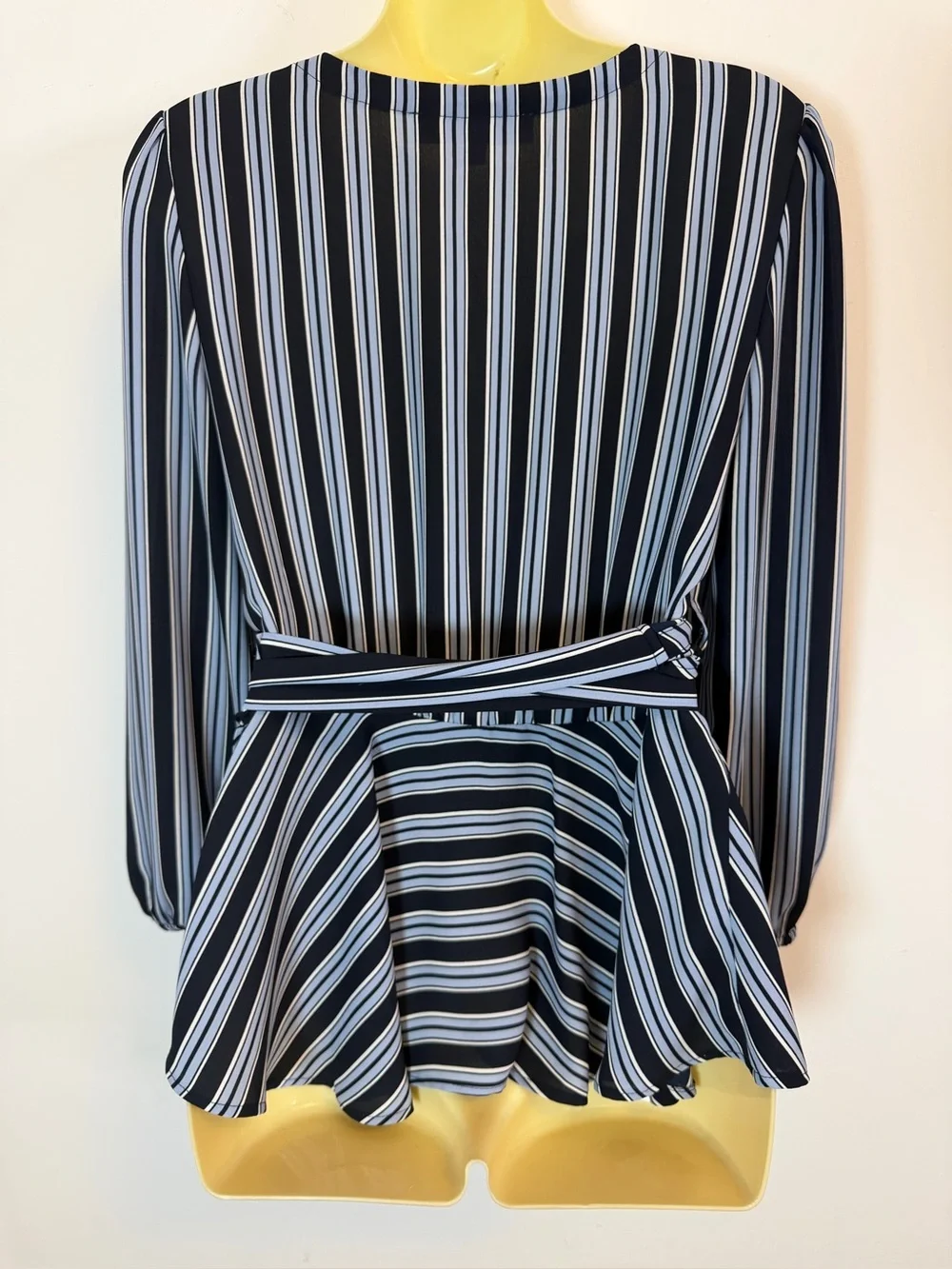 LOFT Petites Navy & White Striped Wrap Blouse